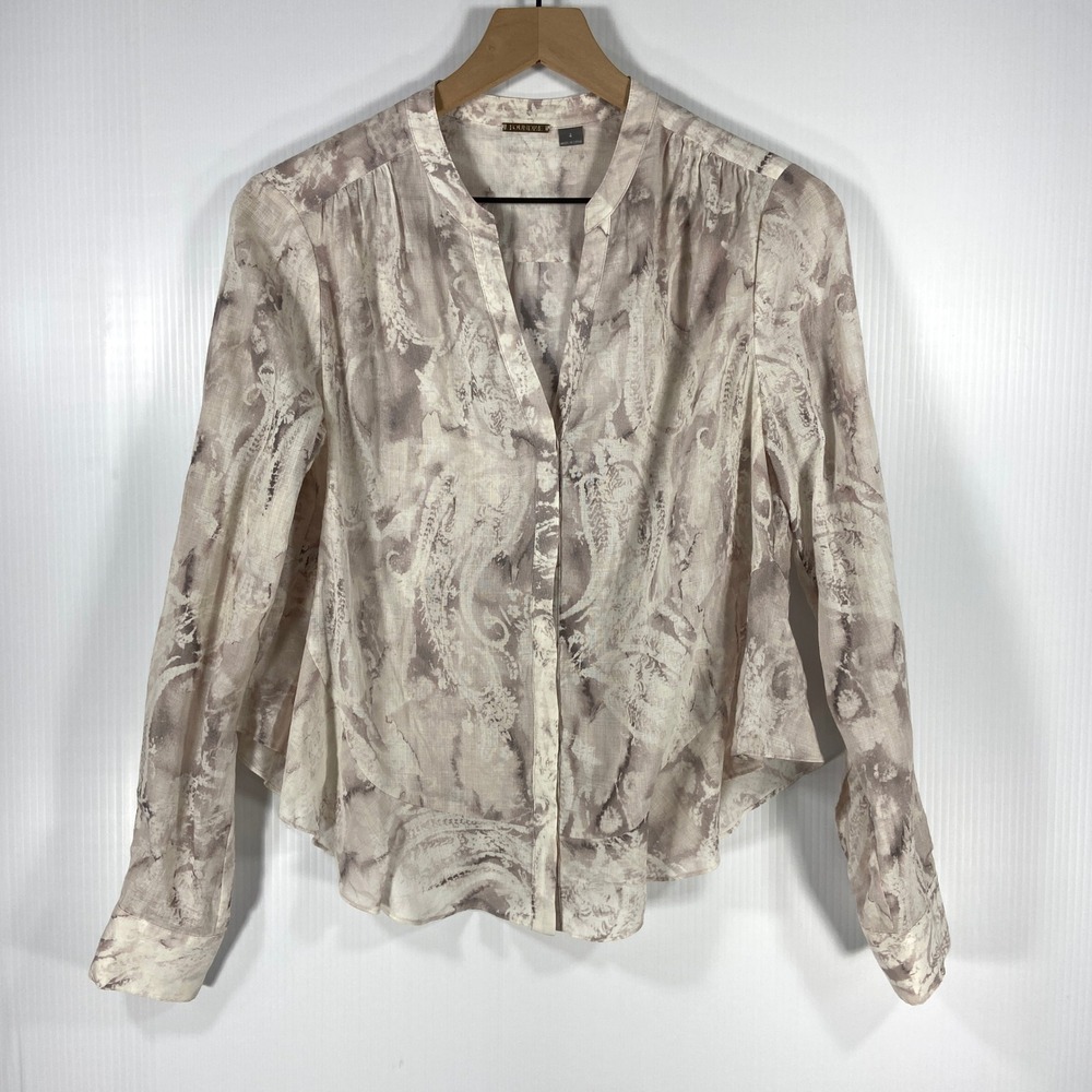 FOUNDR/E Dusky Purple White Paisley Batik Watercolor Print V Neck Blouse Women 4